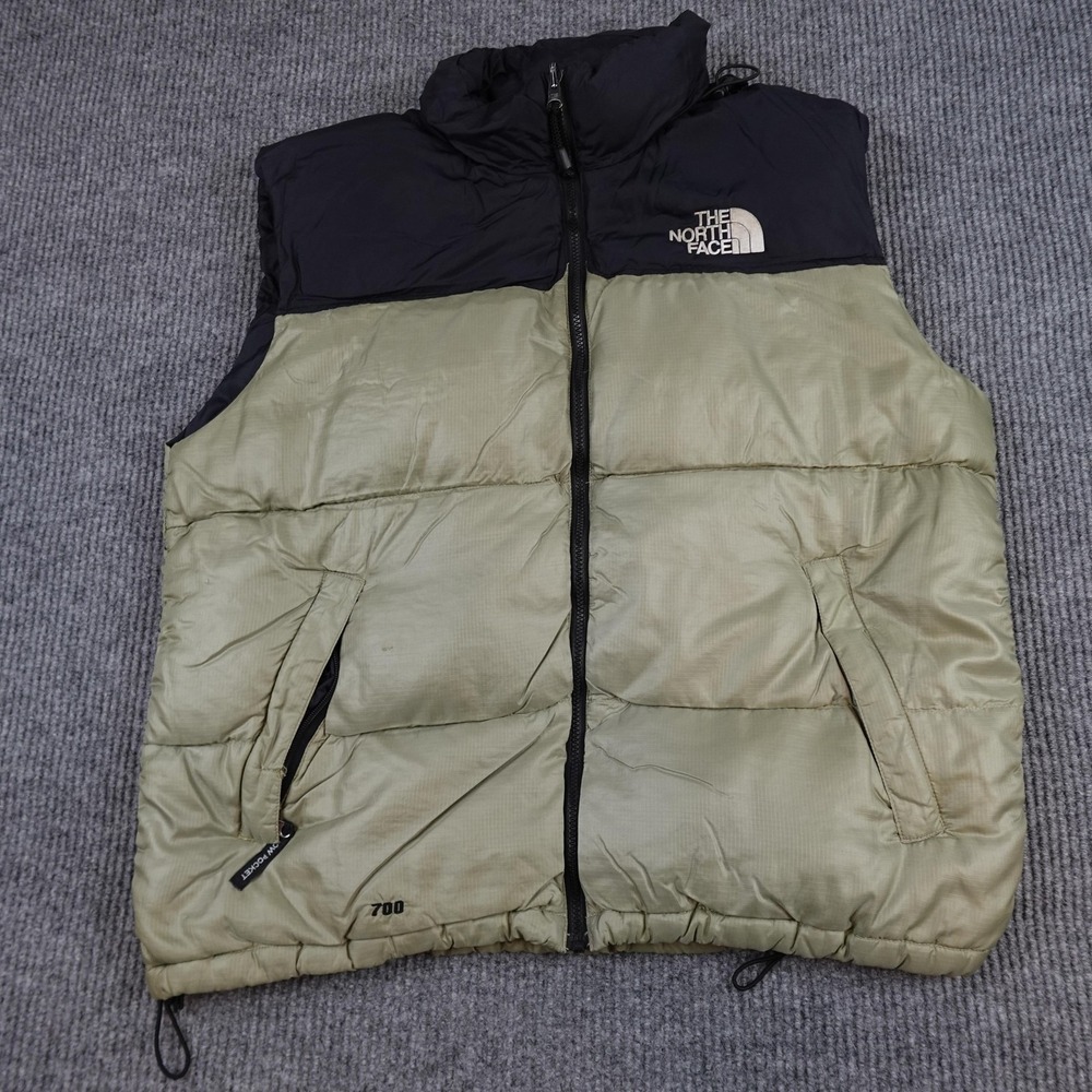 North Face Nuptse Vest Mens XL Green Black 700 Down Puffer Full Zip Outdoor
